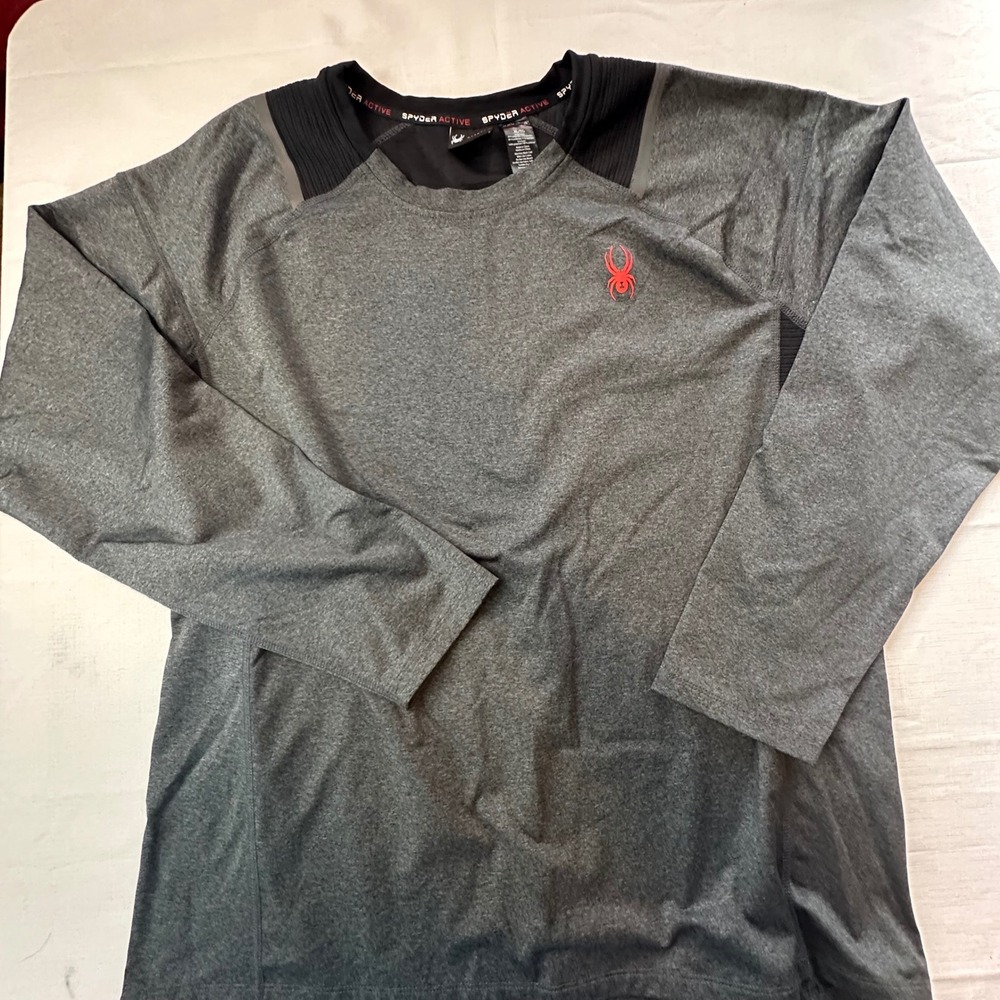 Spyder Active‎ Long Sleeve Athletic Shirt Mens XL Gray ProWeb Micro Fleece